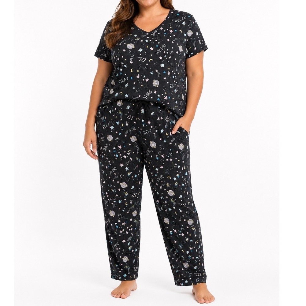 Secret Treasures Womens Celestial Pajama Set XL 16-18 Black Cotton Stars Moon